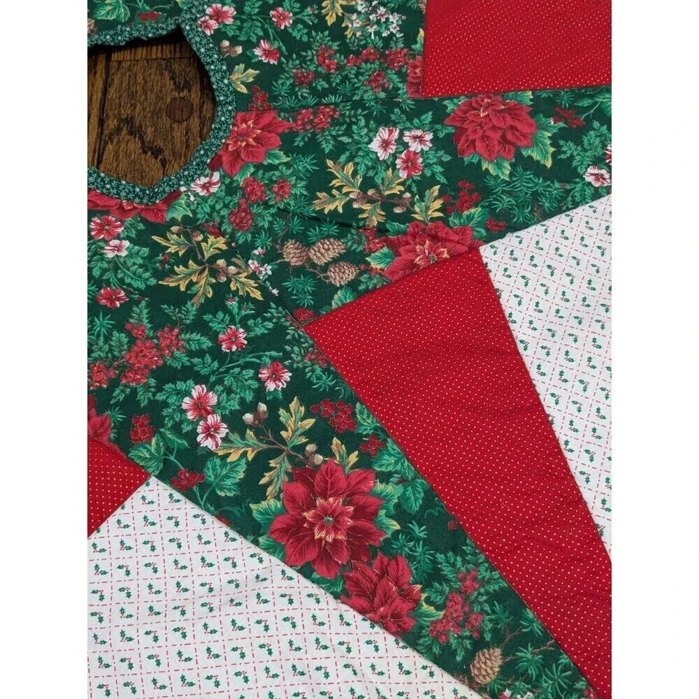 43” Quilted Star Country Christmas Tree Skirt Primitive Handmade Vintage